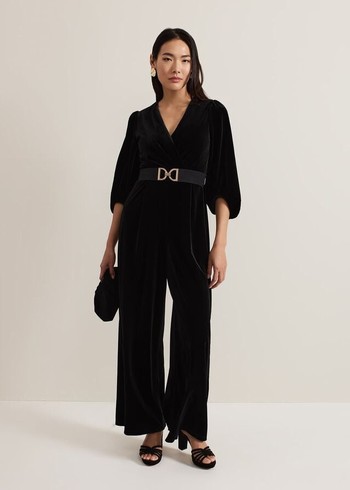 Phase Eight Myleen Velvet Jumpsuit Black Canada | GNCVJP-256